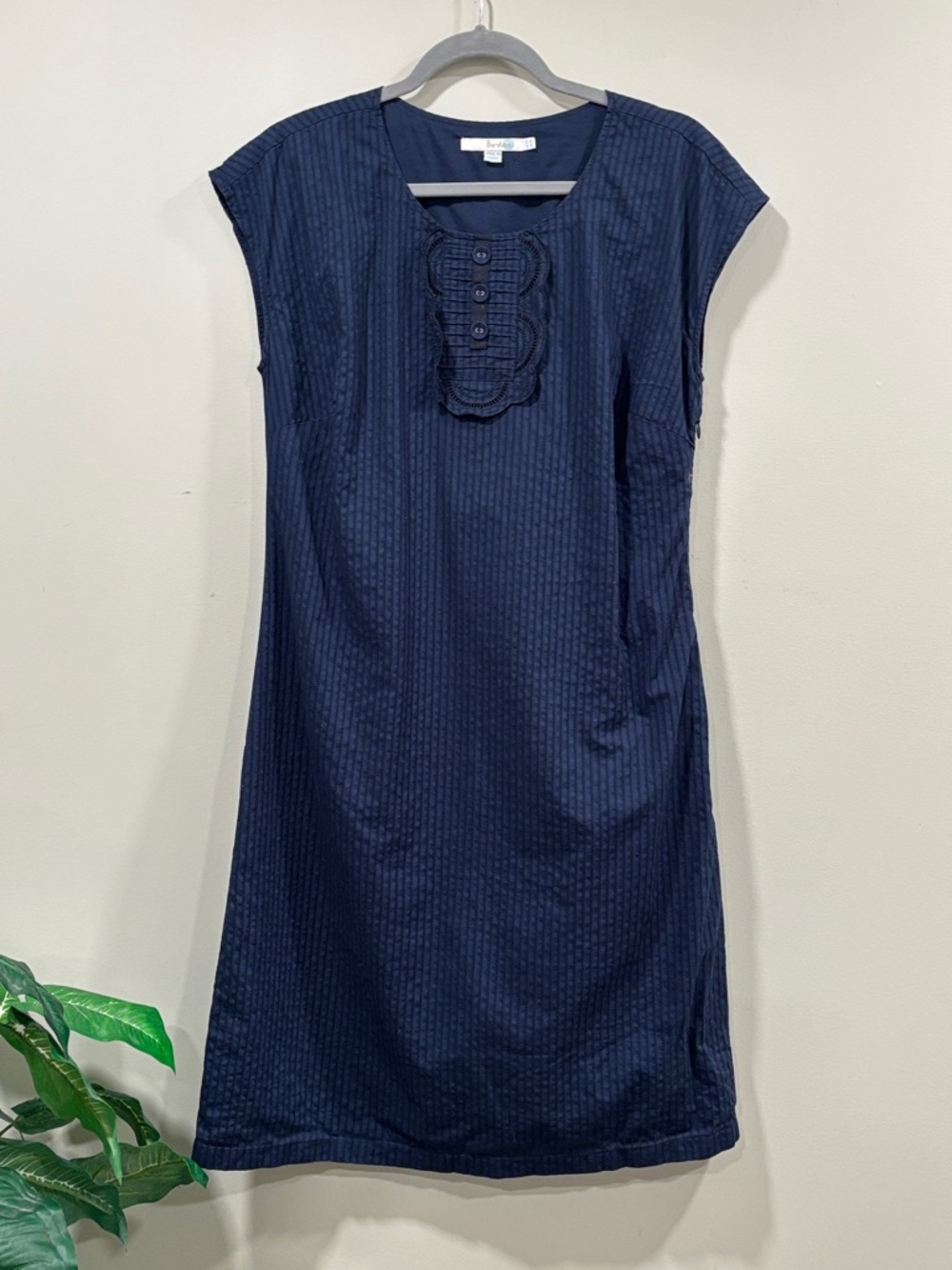 Boden Navy Cotton Shift Dress with Eyelet Lace Bib Detail